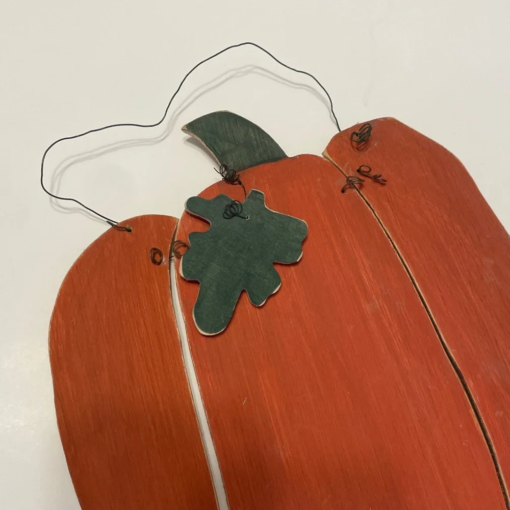 Pumpkin Rustic Orange Wooden Wood Wire Fall Halloween Wall Decor Hanging Art